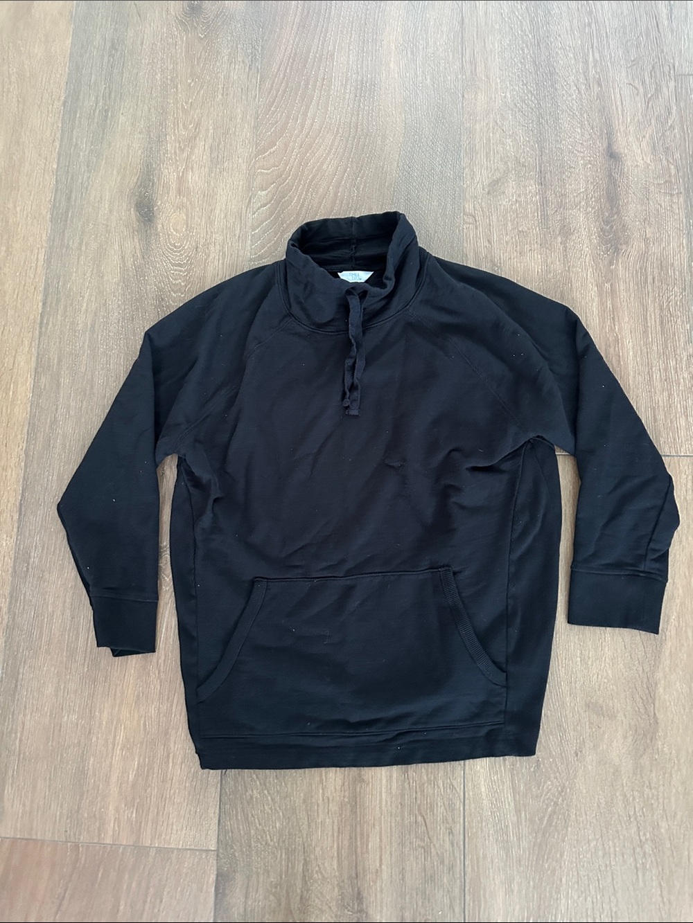 Time and True women's Black Cozy Pullover Sweatshirt with Kangaroo Pocket.